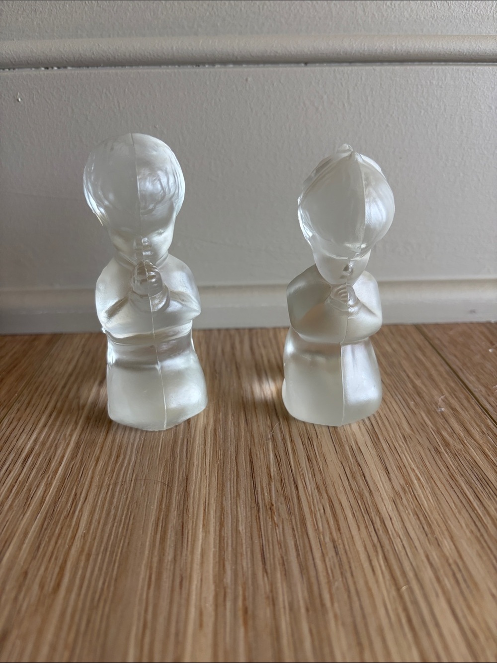 Fenton Frosted Glass Praying Child Figurines - Pair